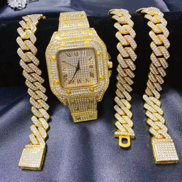 Luxury Gold Watch Necklace And Bracelet Set